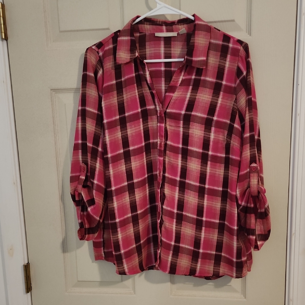 Sunny Leigh Pink and Brown Plaid Shirt